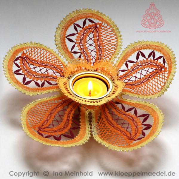 458 Klöppelbrief Blüte „Hibiscus" für Holz-Teelichthalter